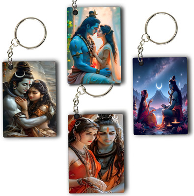 ASvik Creation Shiva Parvathi KC-06 Premium Printed Keychain (Pack of 4) For Bike, Scooty, Car Key Chain