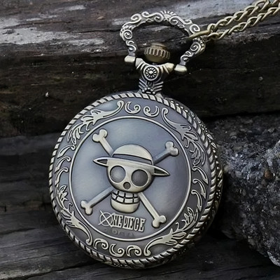 Classic Quirk Gandhi Style Vintage Anime One Piece Theme Logo Design Embossing Pocket Watch Key Chain