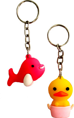 ShopTalk Cute Mini Duck With Pink Fish combo Key Chain