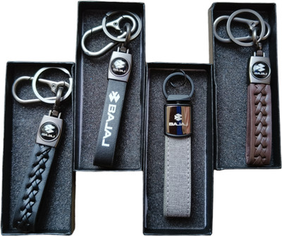 JNV Multicolour Leather Keychain Compatible With BAJAJ Bikes (Pack Of 4) Key Chain