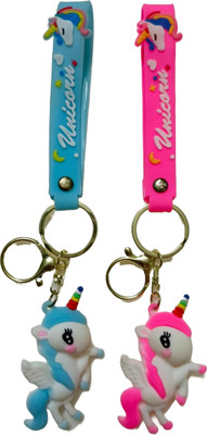 WHITE POPCORN PVC Unicorn Pony KEY CHAIN WITH BOX WITH GOLDEN HOOK PACK OF 2 Key Chain