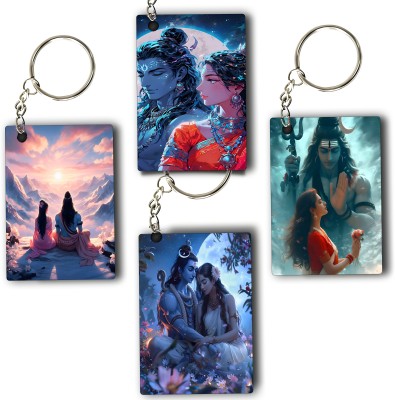 ASvik Creation Shiva Parvathi KC-09 Premium Printed Keychain (Pack of 4) For Bike, Scooty, Car Key Chain