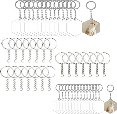 Maitri Pack Of 40 Acrylic Transprent Circle Hexagon Discs Ring with Chain Key Chain