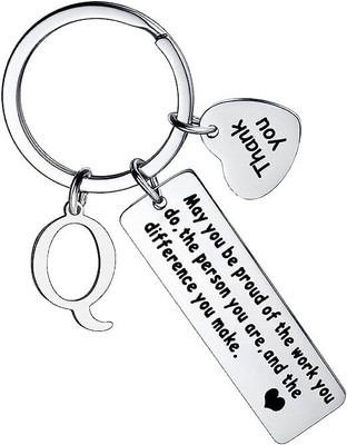Artisans Crafted Thank You Keychain With Initial Letter Pendant Q Key Chain