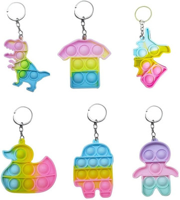 Newview 6 Pop Bubble Fidget Sensory Toy Keyring pack of 6 Key Chain Key Chain Key Chain