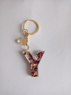 SnipNclip Crafts Y alphabet resin Keychain with real rose petals preserved and heart Key Chain