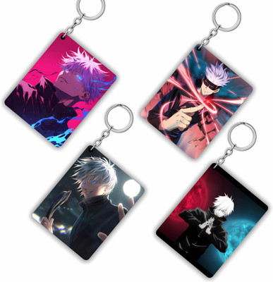 GROOFIEZ Premium Pack of 4 Jujusu Kaisen Anime Printed GOJO Keychain For Bike Scooty Car Key Chain