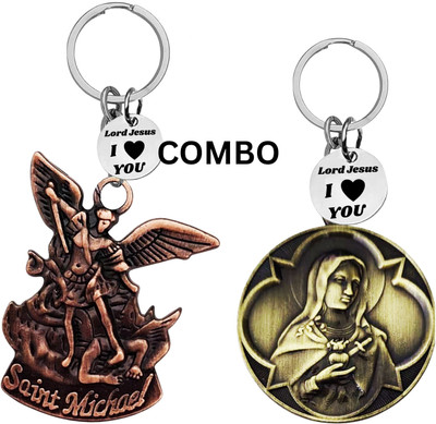 The Men Gift Double-Sided Saint Michael Keychain – Mother Merry Key Ring Medal Com647-627 Key Chain