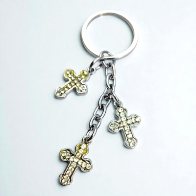 swagtreg Triple Cross Keychain for Men & Women | Stylish Metal Keyring with Rhinestone Key Chain