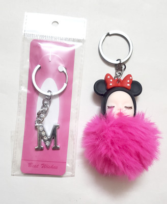 ShopTalk Cute micky pompom with M alpha Key Chain