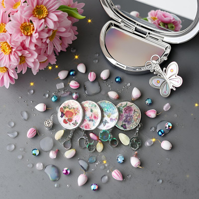 APNA KANHA Round Shape Portable Pocket & Makeup Mirror with Keychain for Women (Pack Of 1) Key Chain