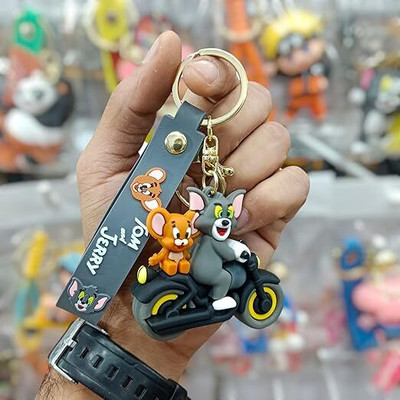 ABS TRADERS Tom & Jerry Cute Silicone 3D with Strap Charm & Metal Hook Key Rings (1Pcs) Key Chain