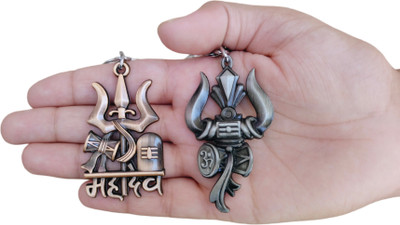JNV Trishul Damru Pindi Shiv Shankar Mahakaal Trishul Damru Om Double Side Metal Key Chain