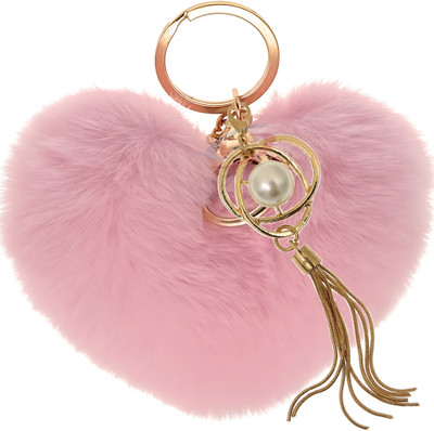 iAccessories Fluffy Soft Faux Fur Pompom Heart Fashionable Pearl Tassel Pendant Charm Key Chain