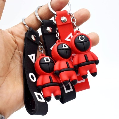 star impex 3D Cute Squid Game Keychain Character Key Chain with Rubber Lanyard Key Chain