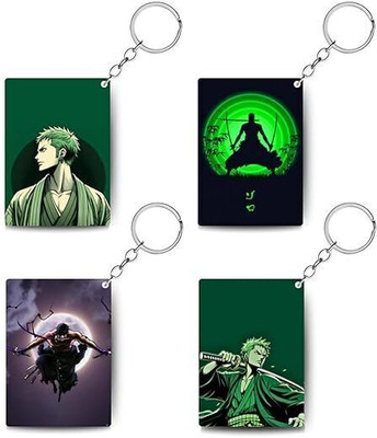 Gifting Domus Wooden Anime Keychains | Pack of 4, Colorful, Vibrant Samurai Zoro Manga Key Chain