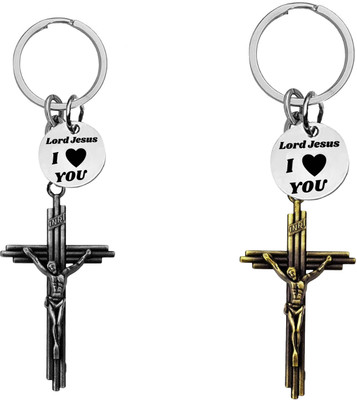 M Men Style Jesus cross Keychain Set with ‘Lord Jesus I Love You’ Charm Keychains Com670-669 Key Chain