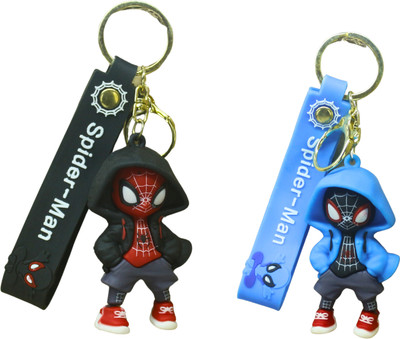 MIKADOECOM Spider-Man Hoodie Keychain Combo – Red & Blue | Marvel Rubber (Set of 2) Key Chain