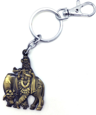 Get Fatang Lord Krishna Cow Dual Sided Keychain for Car,Bike and Home Keys(BrassAntique) Key Chain