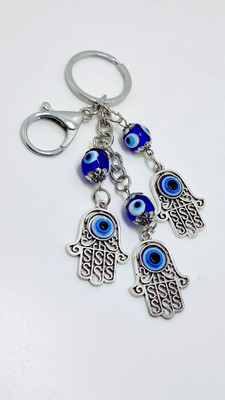 Creeknest Stainless Steel Blue Evil Eye 3 Chain Hand Of Hamsa Design Key Chain-Pack of 1 Key Chain