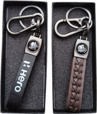 JNV Brown Leather Keychain Compatible With Bike | Scooty | Pack Of 2 | Key Chain