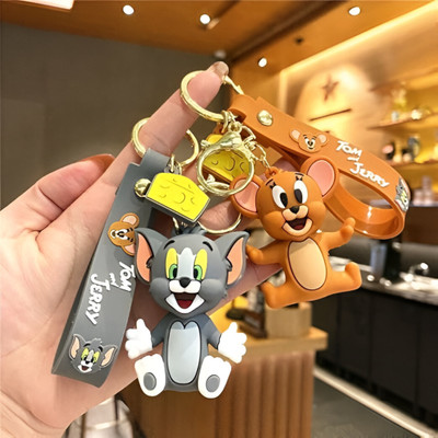 GR STORE Tom & Jerry Cartoon Keychain Set – Cute 3D PVC Key Rings with Silicone Strap Key Chain