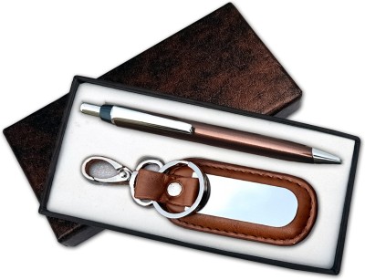 GS.ESHIKA Gift Set Key Ring and Metal Ball Pen Brown Colour Leatherette Tan Multicolor Key Chain