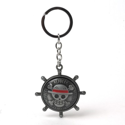 WHITE POPCORN One Piece Luffy Logo Jolly Roger Silver Rotating Metal Keychain Key Chain