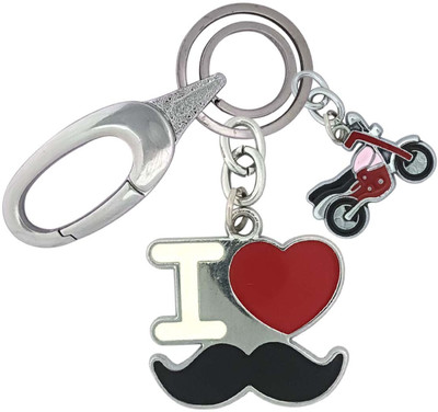 SHOKY LOOKS I Love Mustache With Red Bike Locking Lock Perfect For Gifting Key Chain