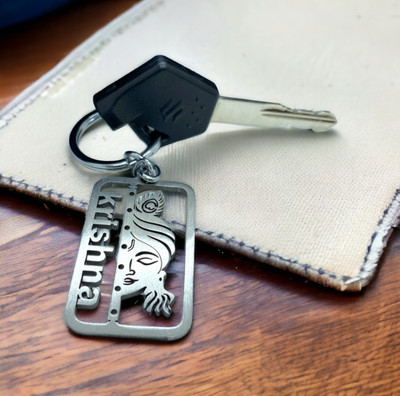 HappierYou Decorative Krishna Metal Keychain, Silver-Toned, Religious Design Key Chain