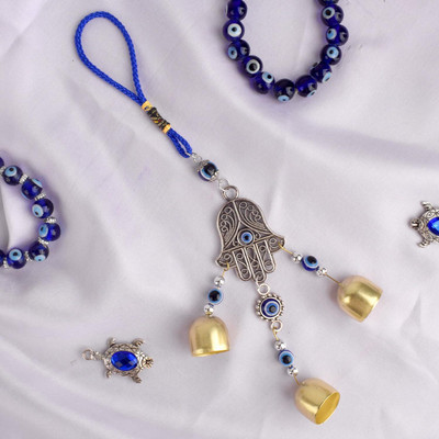 Satvik Evil Eye Hamsa Hand Wall Hanging with Bells | Handmade Home Decor Key Chain