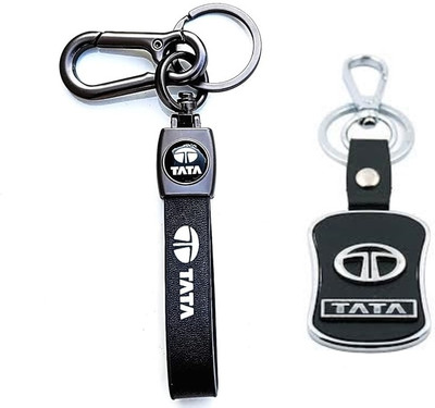 Mistazzo Tata Logo Embossed Leather Strap Metal Hook Keyring Compatible with Tata Cars Key Chain