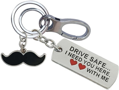 HANDSOME ISK Beautiful Silver Drive Safe With Black Mustache Nice-looking design Locking Lock Key Chain