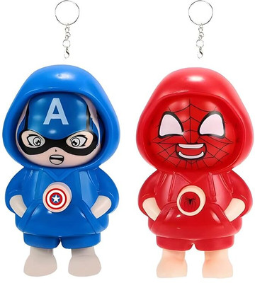 Bhive 2 PCS Rotating Keychain with Captain America & Spiderman Design Key Chain