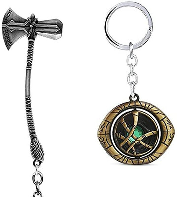 ZYZTA Metal Silver Thor Axe & Golden Rotating Doctor strange Eye key chains Pack of 2 Key Chain