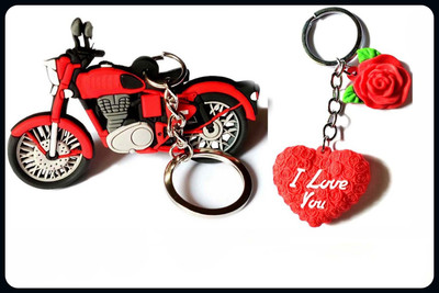 Meeko.com Red Heart Rubber With Bullet Bike Key Chain 02t67-A Key Chain
