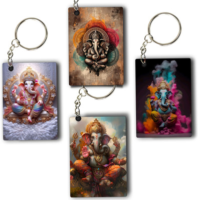 ASvik Creation Premium Ganesha-2 Printed Keychain (Pack of 4) For Bike, Scooty, Car Key Chain