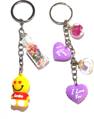 Meeko.com Heart 2 Glitters AS-SO-RT-ED and Smiley keyring Key Chain