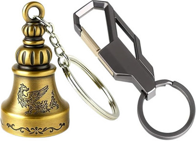 vcom Combo Gurdian Bell (Random) and Black Heavy duty Keychain for Men & Women Key Chain