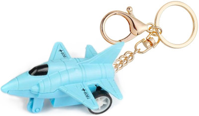Augen Push & Go Metal Toy Plane with Keychain for Kids & Adults (Fighter BlueC) Key Chain