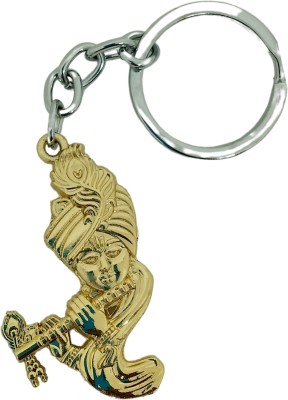 ChalleWale Golden Krishna Face - Divine Flute & Peacock Feather Elegance Key Chain