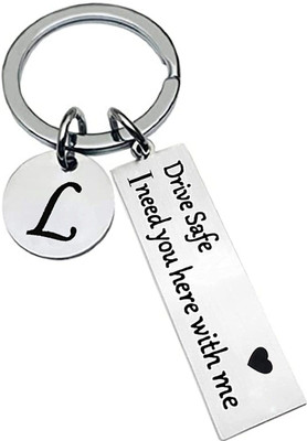 Dattatreya Collection Drive Safe Initial A-Z keychain Key Rings Gifts for Loved ones chain Silver(L) Key Chain