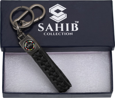 Sahib Collection Leather Laddakh Choti Keychain with Metal Hook (Black) Pack-1 Key Chain