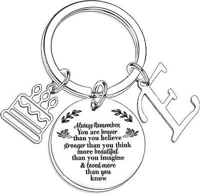 Artisans Crafted Birthday Keychain with Letter E & Inspirational Quote Pendant Key Chain