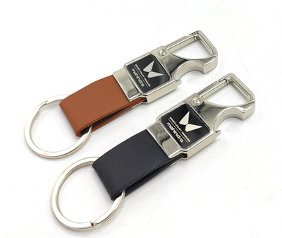 ABEL 2 pcs Set of Leather Metal Opner Keychain for Mahindra Car New Logo Key Chain