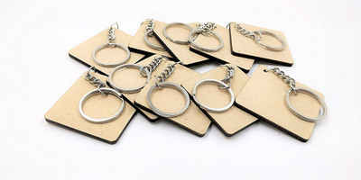 Maitri 40 Pcs MDF Square Shape Key Chain (50 x 50) mm for Art and Craft Key Chain