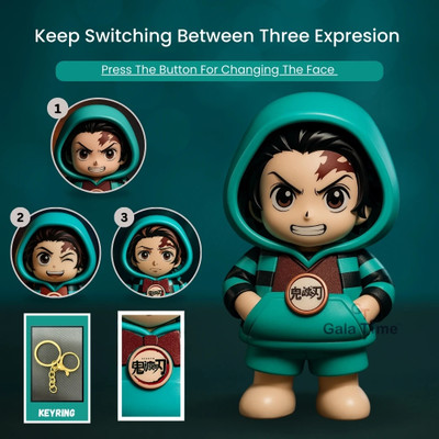 GT Gala Time Tanjiro 3 Expression Action Figure Keyring Demon Slayer Anime Toy Gift Boys Men Key Chain