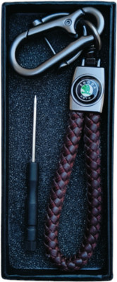JNV Handwoven Leather Thread Keychain Compatible With Skoda Car (Brown) Key Chain