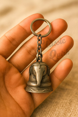 Classic Quirk Silver Elephant Head Guardian Bell Keychain | Metal Lucky Charm Pendant Key Chain