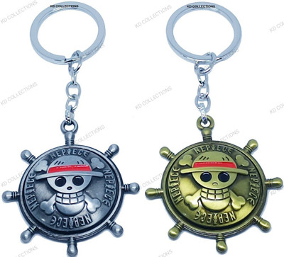 kd collections 656GLGR - Anime Skull Ship Steering Wheel Revolving Rotating Keychain Combo Key Chain